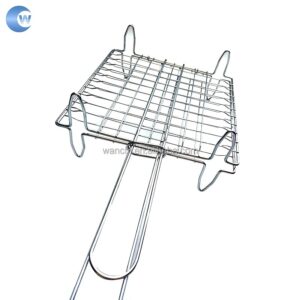 Outdoor Multi-Functional Folding Handle Metal Mesh BBQ Grill Basket Chicken Fish Corn Barbecue Clip