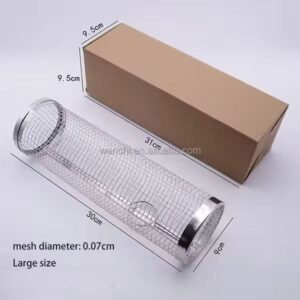 Rollable Stainless Steel Cylinder BBQ Grill Basket, 2 Sizes (Large & Small) for Outdoor Barbecue